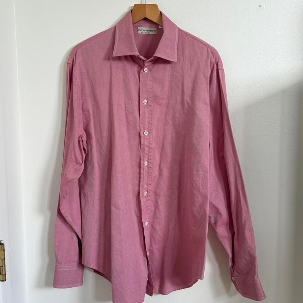 Emporio Armani Pink Button Up Shirt Mens Size 41 /16 Designer Dress Shirt Cotton
